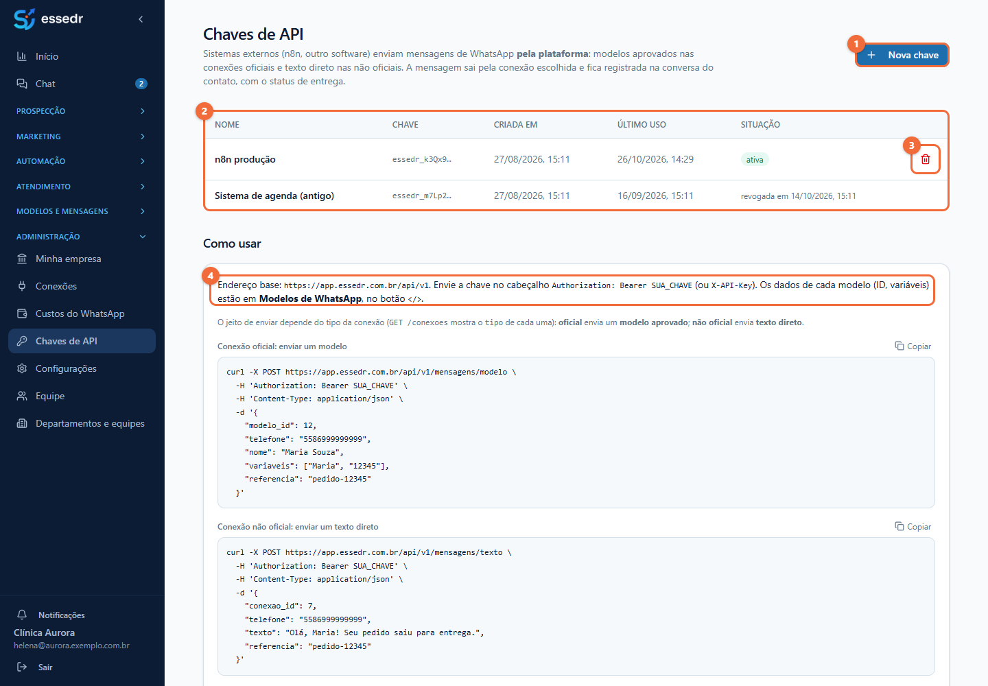 Lista de chaves de API