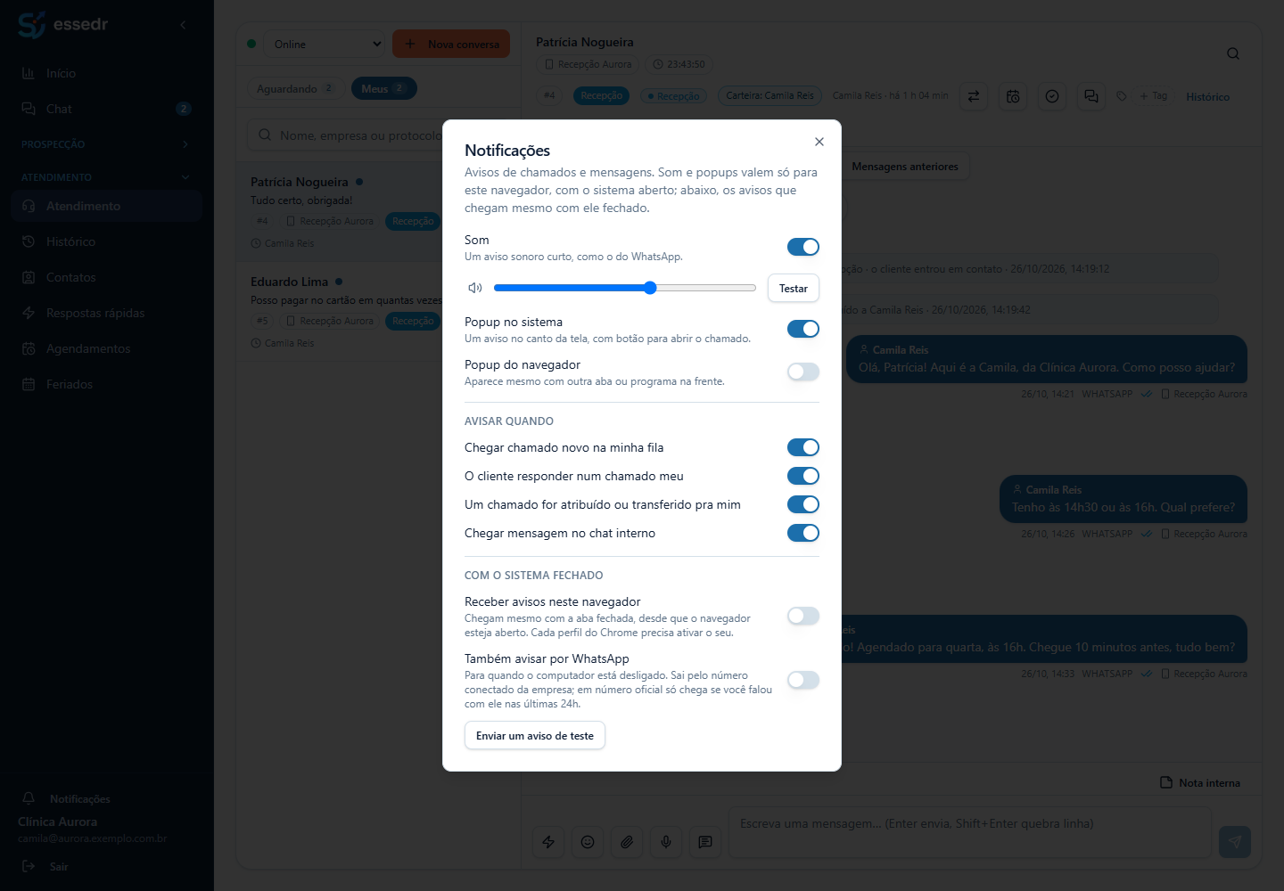 Janela de notificações